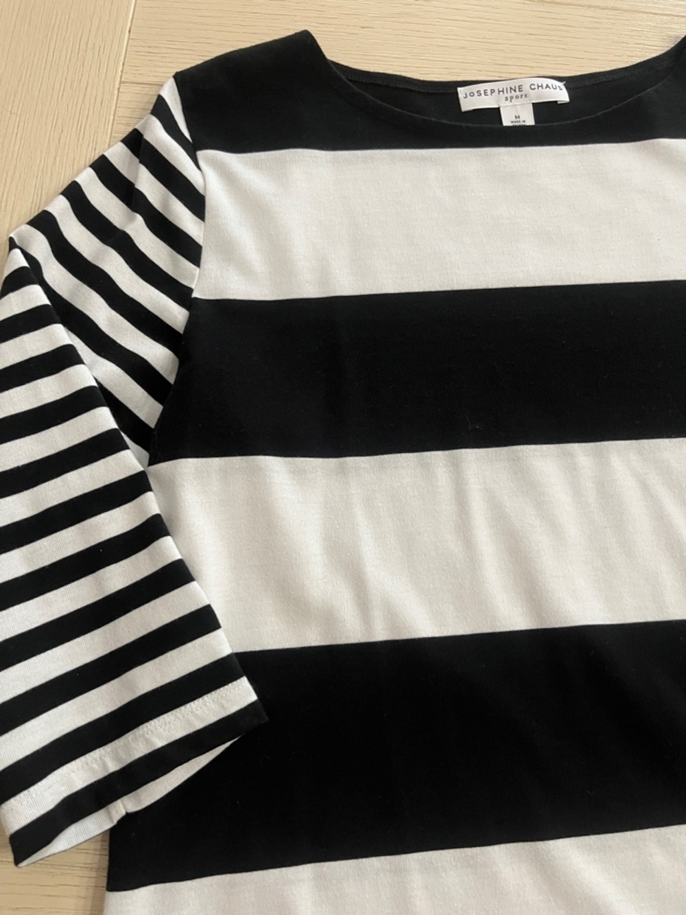 Josephine Chaus Sport Boatneck Striped Top Size Medium 3/4 sleeves Cotton Blend